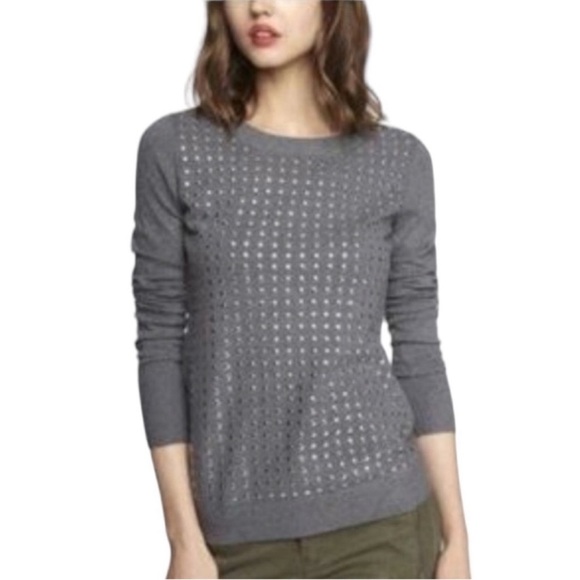 Express Grey Crewneck Long Sleeve Sweater with Silver Stud Detail Size Small - Picture 1 of 6